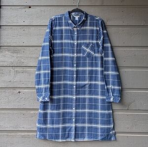 NWOT Garnet Hill Navy Blue Peruvian Cotton Plaid Midi Shirt Dress Size Large